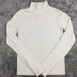 Athleta Shirt Womens Small Wool Blend Seamless Turtleneck Ivory Thumbholes